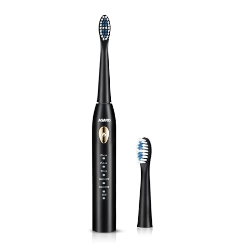 AGARO COSMIC LITE Sonic Electric Tooth Brush For Adults With 5 Modes, 2 Brush Heads & Rechargeable With 4 Hours Charge Lasting Up To 25 Days, Power To