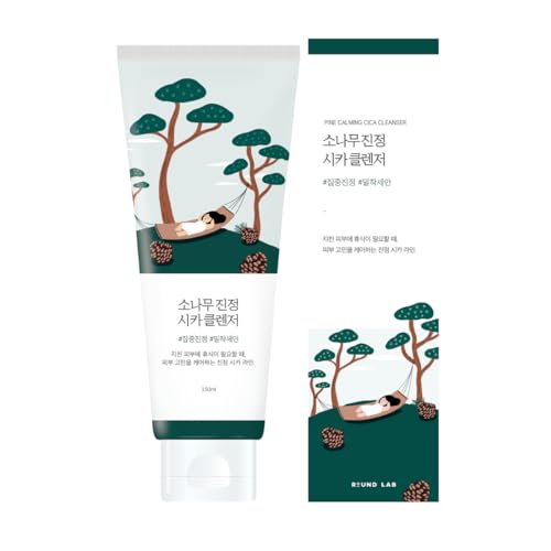 ROUND LAB Pine Calming Cica Cleanser 5.07 Fl Oz – Acne Face Wash with Salicylic Acid, BHA & LHA for Sensitive Skin, Soothing Cica + Hydrating Hyaluronic Acid, Gentle Foaming Cleanser, 150ml
