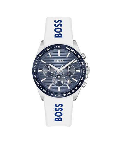(-29%) BOSS Chronograph Quarz Uhr für Herren Kollektion Strike Chrono mit Weisses Silikonarmband - 1514238