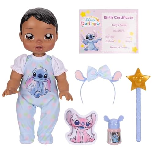 Disney Darlings 13-Inch Interactive Baby Doll – Magical Lights, Sounds, Music & Wand – Stitch-Inspired Nurturing Doll with Accessories – Multiple Skin Tones, Eye Colors – Ages 2 and Up