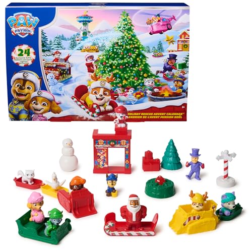 PAW Patrol Holiday Rescue 2025 Advent Calendar, 24 Surprise Toys - Figures, Miniature Vehicles & Accessories, Kids Toys for Boys & Girls Ages 3 and Up