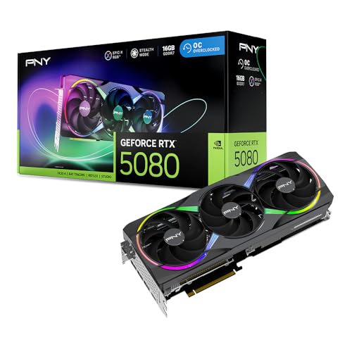 PNY NVIDIA GeForce RTX™ 5080 Epic-X™ ARGB OC Triple Fan, Graphics Card (16GB GDDR7, 256-bit