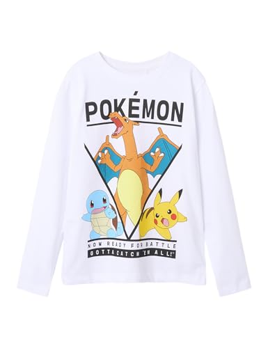 (-30%) Name IT Jungen Nkmast Pokemon Ls Nreg Top Box Noos Sky, Bright White, 134/140 cm