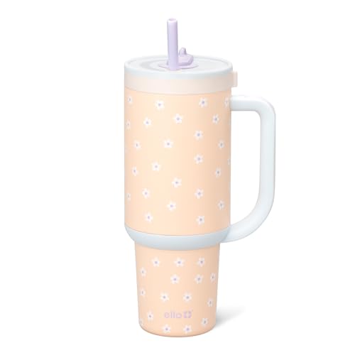 Ello Oasis 30 oz Tumbler with Handle & Retracting Straw | Reusable Insulated Stainless Steel Cup 100% Leakproof, Gifts for Teens Women Men | Keeps cold for 24 Hours, Cup Holder Friendly, Daisies