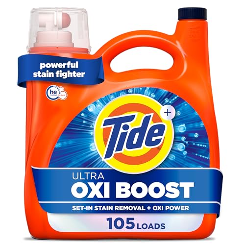 Tide Ultra Oxi Boost Liquid Laundry Detergent, 148 fl oz, 105 Loads, Advanced Stain Remover, Laundry Detergent Liquid with Extra Oxi Power