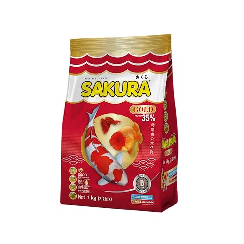 Sakura Gold Super Premium Fish Food with Vitamin Complexes + Krill & Astaxanthin in Micro 1mm Pellet 1 Kg,Small Sakura Gold Super Premium Fish Food wi