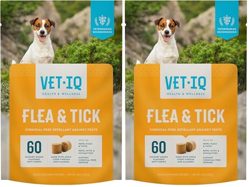 VetIQ Flea & Tick Support for Dogs, Flea and Tick Chewable for Dogs, Supports Dog's Natural Flea Defenses, Free of Added Chemicals and Garlic, Hickory Smoke Flavor, 60 Count (Pack of 2)