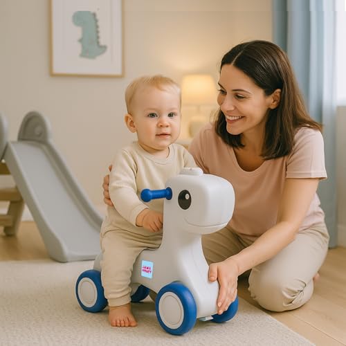 Amazon Brand - Jam & Honey Baby Pony Push Ride-On | for Kids 1-4 Years Old | Non-Toxic | Durable and Safe | Upto 20kgs Weight | Blue & Grey