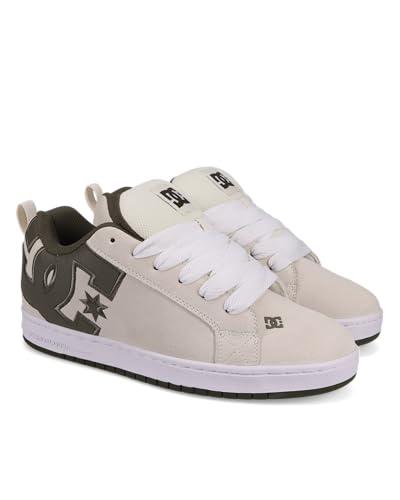 DC Men's Court Graffik Skate Shoe, White/Olive, 8.5
