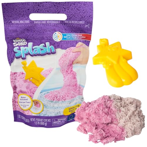 Kinetic Sand Splash, 1.5lb White-Pink Color-Change Play Sand & Character Mold, Resealable Bag, Toddler Toys, Kids Toys for Girls & Boys Ages 3 and up