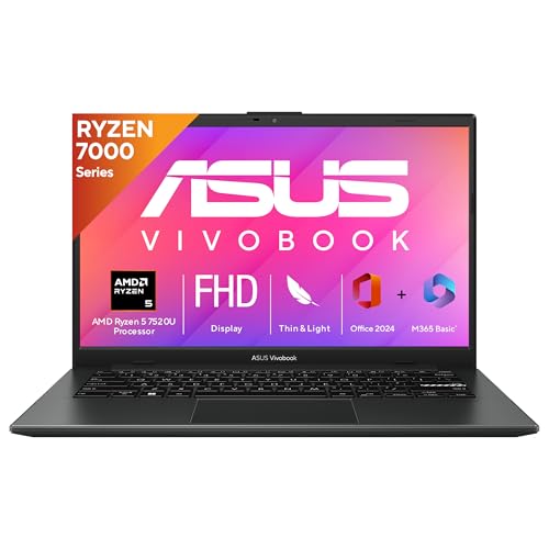 ASUS Vivobook Go 14, AMD Ryzen 5 7520U, 16GB RAM, 512GB SSD, FHD 14", Windows 11, Office Home 2024, Black, 1.38kg, E1404FA-NK5542WS, AMD Radeon iGPU, 
