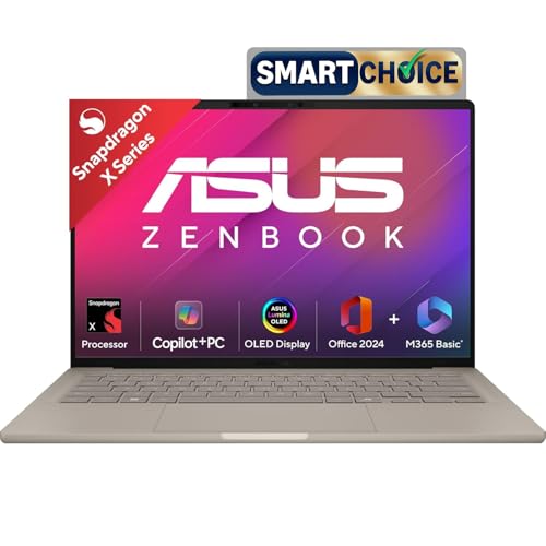 ASUS Zenbook A14 OLED (2025),Qualcomm Snapdragon X, 16GB,512GB, 14"(35.6 cm), 32hrs Battery Life*, Windows 11,MSO 2024,M365 Basic-1yr, Metal Body,UX34