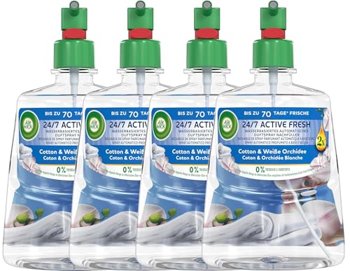 (-20%) Air Wick Active Fresh – Aeorosolfreier, automatischer Lufterfrischer – Raumduft Cotton & Weiße Orchidee – 4 x 228 ml Nachfüller
