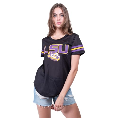 Ultra Game Women's Standard NCAA Official WOV-Neck Relaxed Tee Shirt, Black