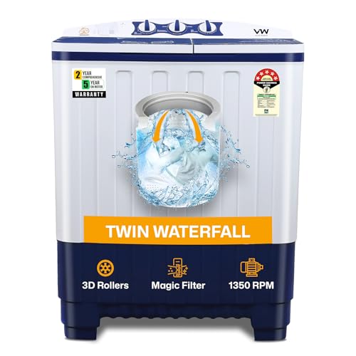 VW 7.5 kg 5 Star Pure Wash with Toughened Glass Semi Automatic Top Load Washing Machine PureWash0075G (White)