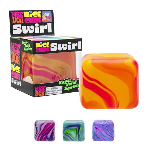 Schylling NeeDoh Nice Cube Swirl - Sensory Toy with a Super Solid Squish - Unique, Swirling Color Blend - Ages 3 and Up - Color May Vary; One Cube Per Pack