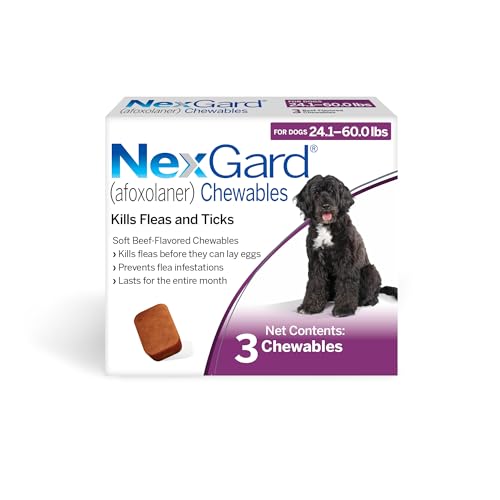 NexGard Flea and Tick Protection for Dogs 24.1-60 lbs Purple Box 3 Chews