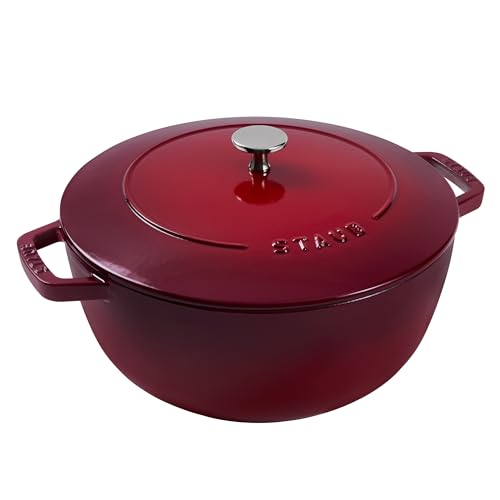 Staub Cast Iron Essential French Oven, Dutch Oven, 5-quart, serves 5-6, Made in France - Cherry