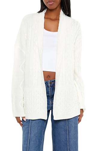 Forever 21 Women's Mixed Knit Cardigan Sweater White