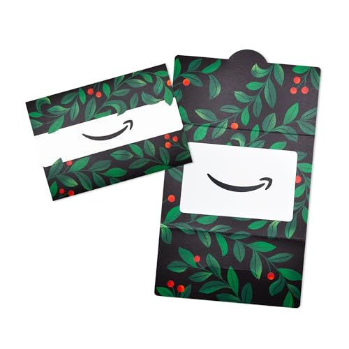 Amazon physical gift card in holiday holly foliage mini envelope