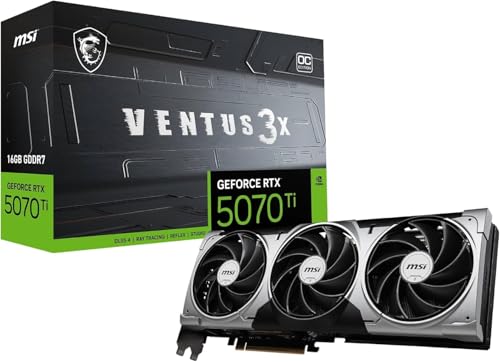 (-23%) MSI GeForce RTX 5070 Ti 16G Ventus 3X OC — 16GB GDDR7 (28Gbps/256-bit), PCIe 5, Boost: 2482 MHz, HDMI 2.1b, DisplayPort 2.1b
