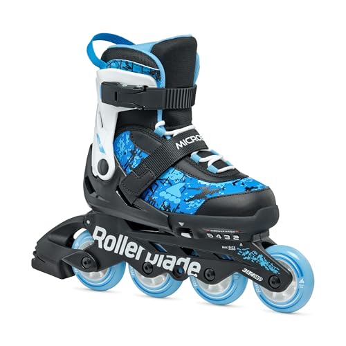 Rollerblade Microblade SL Kids Adjustable Fitness Inline Skate, Junior, Youth Performance Inline Skates Black/Sky Blue 2-5