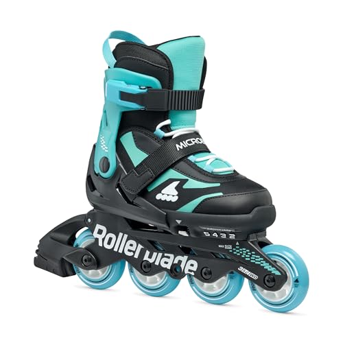 Rollerblade Microblade Kid's Adjustable Fitness Inline Skate, Junior, Youth Performance Inline Skates Black/Light Blue 5-8