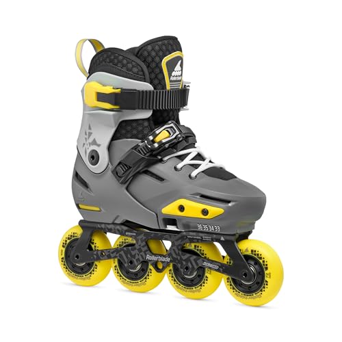 Rollerblade Apex Junior Adjustable Fitness Inline Skate, Charcoal/Yellow 5.5-7.5
