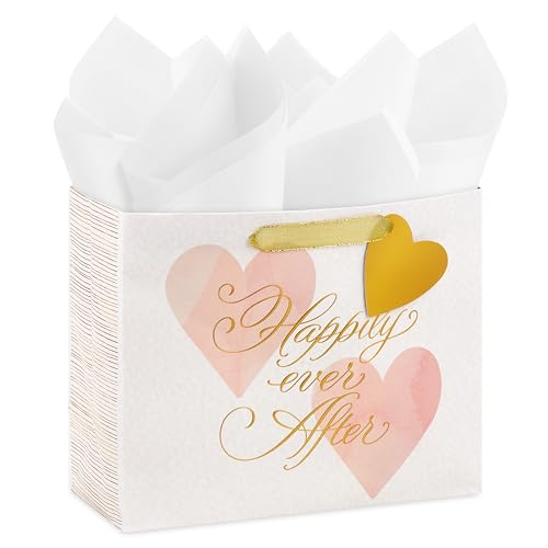 Hallmark 7" Medium Horizontal Gift Bag with Tissue Paper (Happy Ever After) for Weddings, Engagements, Bridal Showers