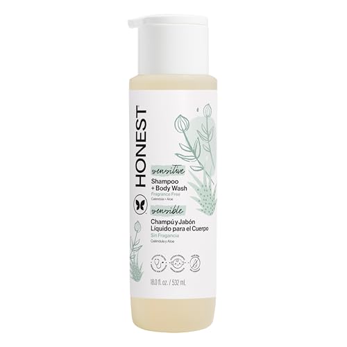 The Honest Company 2-in-1 Cleansing Shampoo and Body Wash for Sensitive Skin, Gentle Tear-Free Hypoallergenic Baby Wash with Naturally Derived Ingredients, Fragrance-Free, 18 fl oz