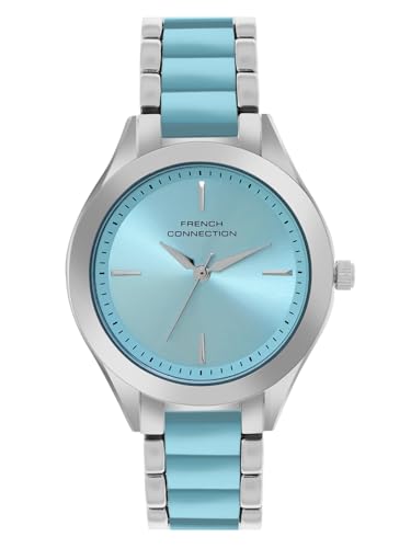 French Connection French Connection 3 Hands Blue Round Dial Stainless Steel & Acrylic Strap Casual Premium Sunray Feature Wrist Watch for Women - FCB9
