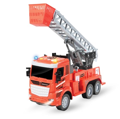 Amazon Brand - Jam & Honey Bump and Go Fire Truck Toy for Kids 3+ Years, Fire Engine Vehicle Toy with Light & Sound, Battery Operated Action Toy, Red,