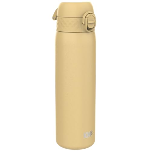 ION8 Lichtgewicht Stalen Kinderwaterfles, 400 ml/13 oz, Zonder Isolatie, Lekvrij, Makkelijk te Openen, Veilige Vergrendeling, Vaatwasserbestendig, Flipdop, Draaggreep, Duurzaam, Woestijn