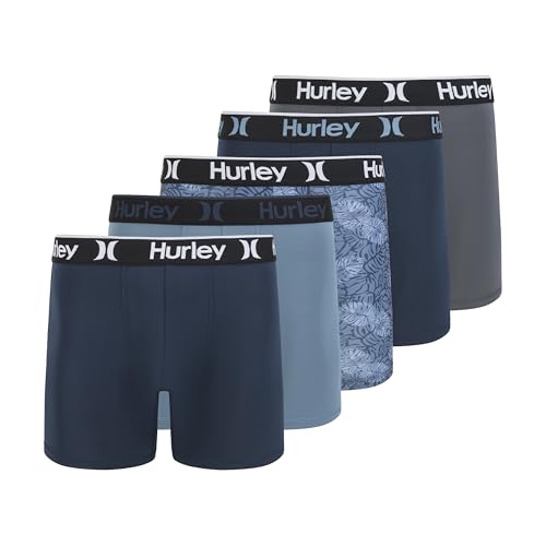 Hurley Men's 5 Pack Boxer Briefs, Navy, X-Large