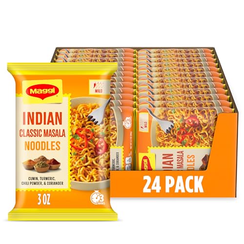 Maggi Indian Classic Masala Noodles, Instant Ramen Noodles Pack, 3 min, Mildly Spicy, Vegetarian, Halal, Kosher, 24 Pack