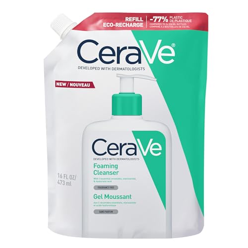 CeraVe Recambio de Gel Limpiador Espumoso, Para Piel Normal a Grasa, Elimina Exceso de Sebo, Enriquecido con Ceramidas Esenciales, Niacinamida y Ácido Hialurónico, Apto para Rostro y Cuerpo, 473 ml
