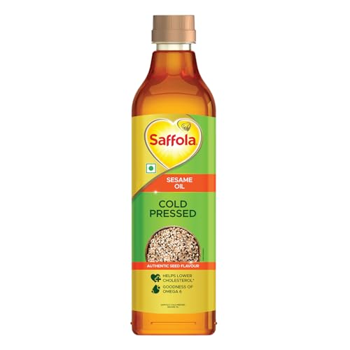 Saffola Cold Pressed Sesame Oil | 100% Cold Pressed Sesame Seed Oil | Unrefined, 0 trans fat, Chemical free | Helps Lower Cholesterol, Goodness of Ome