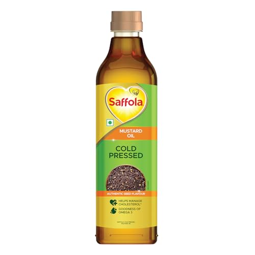 Saffola Cold Pressed Mustard Oil | 100% Cold Pressed Mustard Seed Oil | Kachi ghani Mustard Oil, 0 trans fat, Unrefined, Chemical free | Helps Manage 