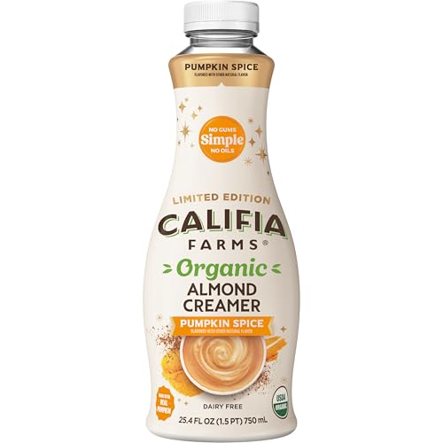 Califia Farms - Organic Pumpkin Spice Almond Milk Coffee Creamer, 25.4 Oz, Dairy Free, Plant Based, Vegan, Gluten Free, Non GMO, Almond Creamer, Almond Milk, USDA Organic
