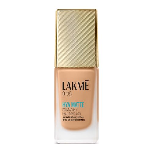 LAKMÉ 9to5 Hya Matte Foundation + Hyaluronic Acid Warm Wood - 25ml, Full coverage Liquid for all skin type