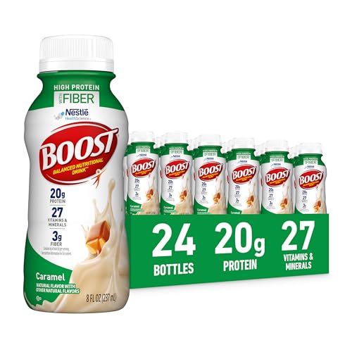 BOOST High Protein with Fiber Ready to Drink Complete Nutritional Drink, Caramel, 8 fl oz Bottle, 24 Pack