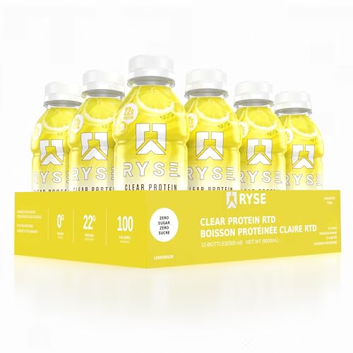 RYSE Clear Protein Shake - Country Time Lemonade - 100 Calories, 22g Whey Isolate Protein, Sugar-Free, 0g Fat & Lactose-Free - Refreshing Ready-to-Drink Beverage - 16.9 fl oz Bottles (12-Pack)