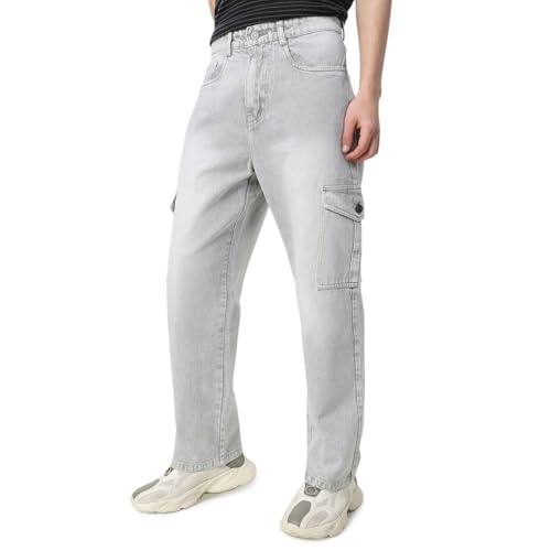 Neostreak Men's Loose Baggy Fit Washed Cargo Jeans with 6 Pockets Non-Stretchable