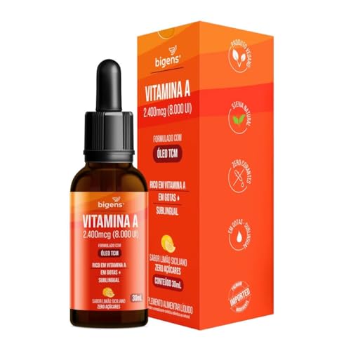Vitamina A 8000UI em gotas, formulado com Óleo de TCM, Sabor Limão Siciliano, 30ml, Bigens