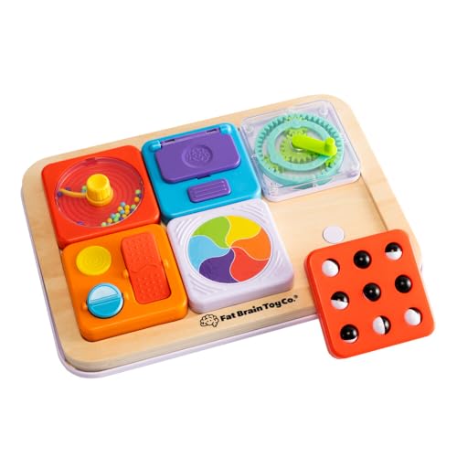 Fat Brain Toys PlayTab Essentials, Modular Sensory Activity Board, Busy Board for Toddlers and Babies Ages 12 Months+
