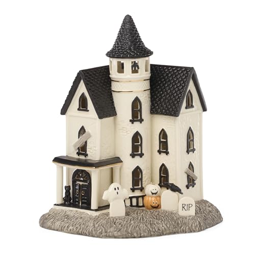 Lenox Vintage Halloween Light-Up Manor Figurine, 8.25-Inch, Porcelain Haunted House, Halloween Decor Indoor, Pumpkins, Ghost, Fall Decor Spooky Table Decoration (1 Piece) 3 AAA Batteries Not Included