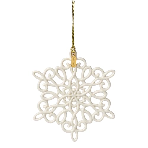 Lenox Ornament, 2025 Snow Fantasies Snowflake Ornament, Made from Porcelain with A Gold Cord for Hanging, Christmas Tree Decoration, Winter Tree Decor, Beautiful Snowflake Design (Cream, 1 Piece)