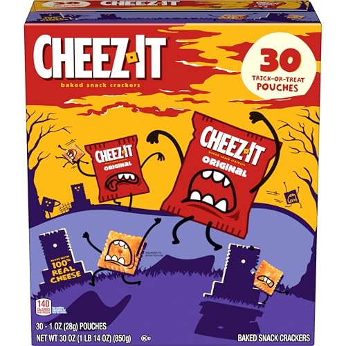 Cheez-It Cheese Crackers, Baked Snack Crackers, Halloween Snacks, Original, 30oz Box (30 Pouches)