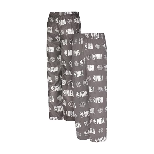 Ultra Game Standard Adult Unisex NBA Official Logo All-Over Print Pajama Pants, Heather Charcoal