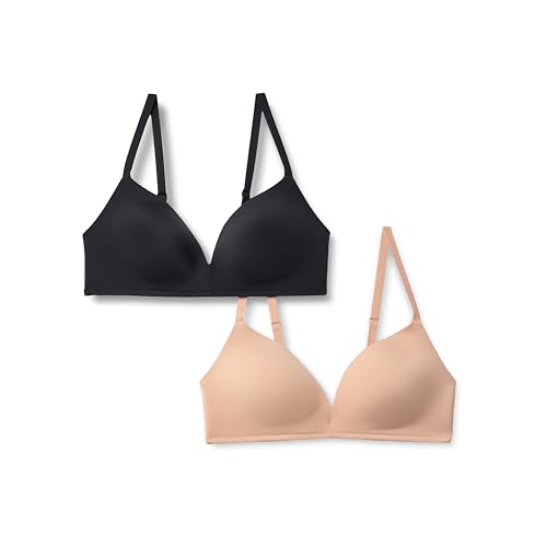 Amazon Essentials Women's Microfiber Lined Plunge Bralette, Pack of 2, Black/Washed Bronze, 32A
